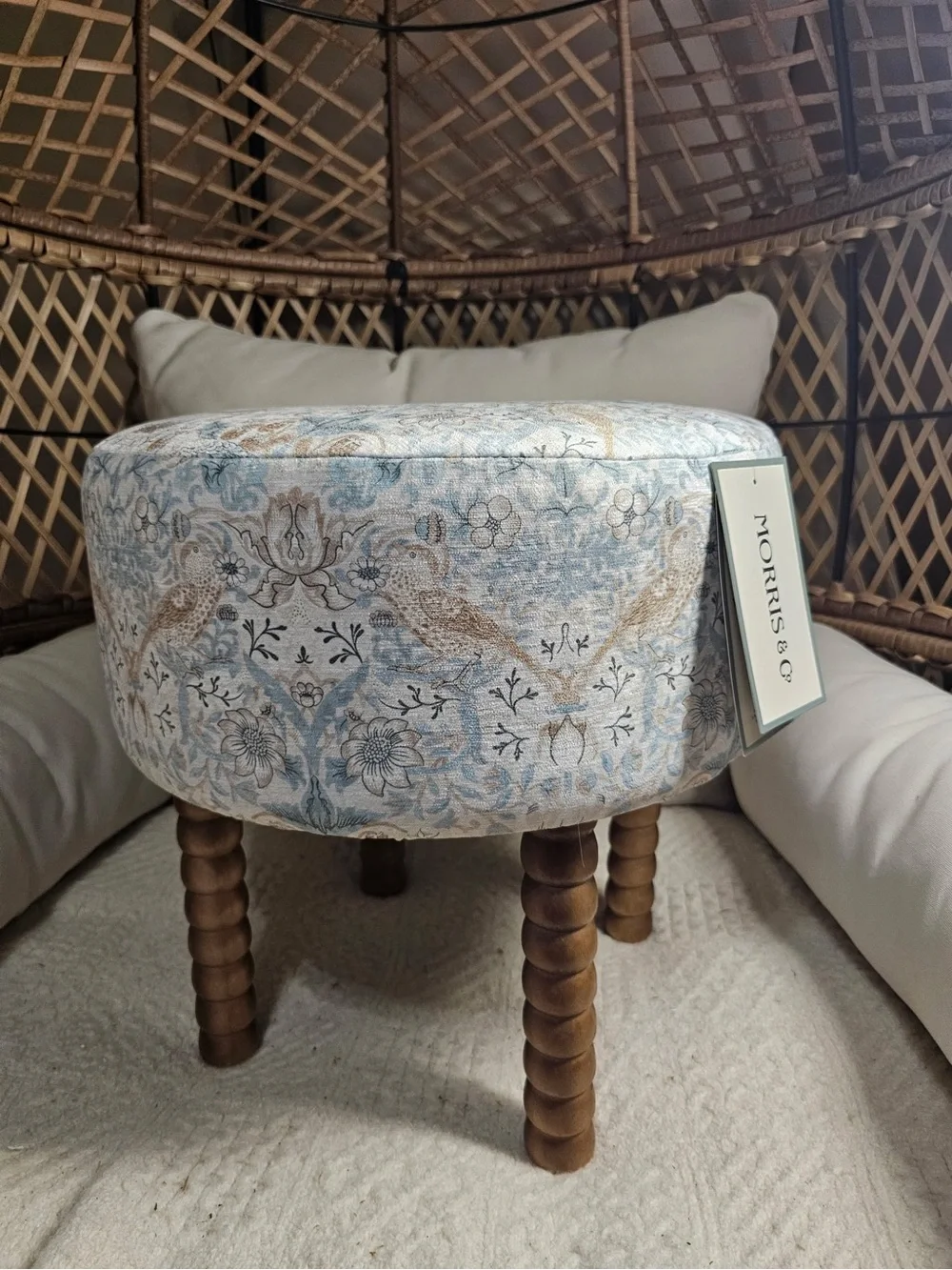 William Morris and co strawberry thief vanity chair stool wooden legs